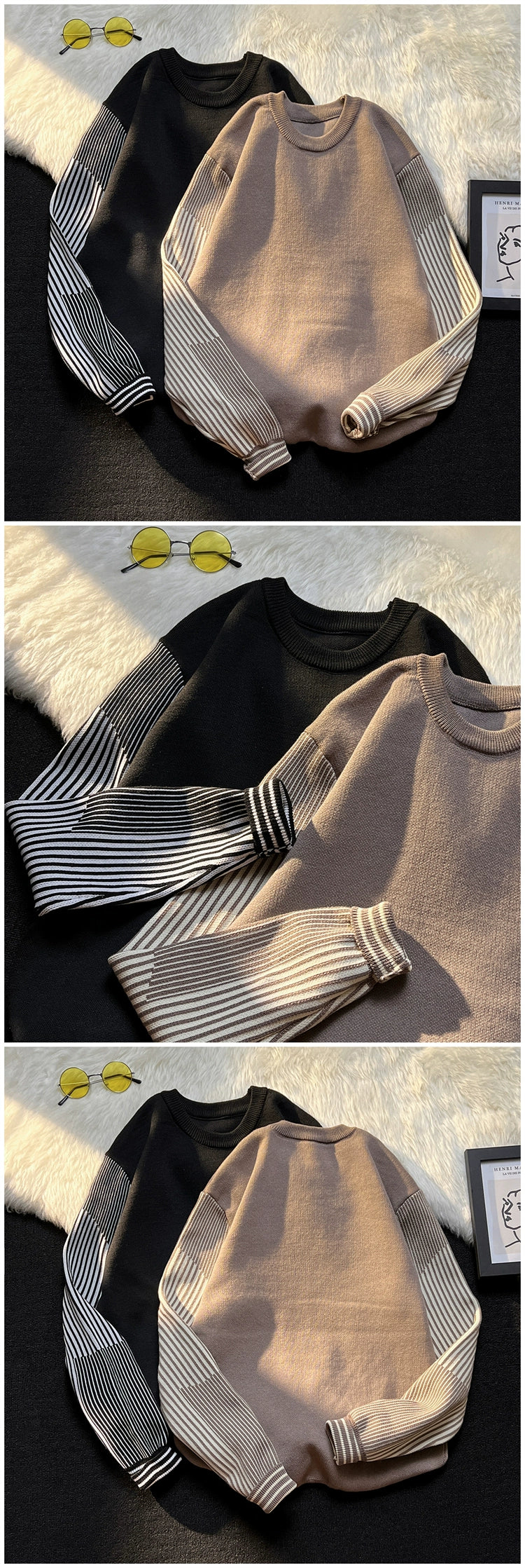 Patchwork Stripes Ins Hong Kong Style Trendy Brand Loose Sweater