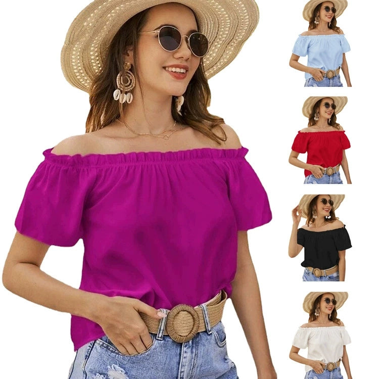 Off-the-Shoulder Ruffles Solid Color Top Shirt