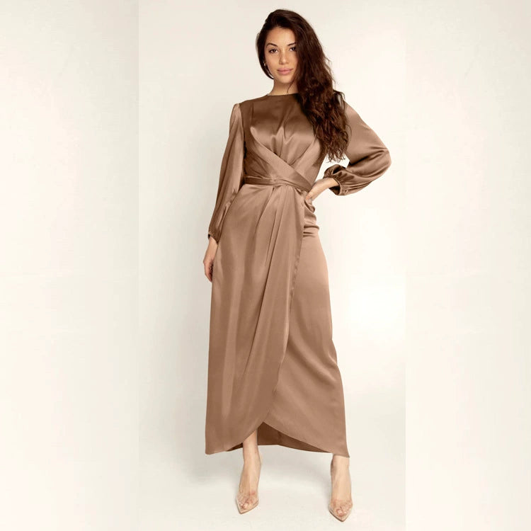 Feminine Tunic Dress Satin Maxi Dress Soft Waist Dress Satin Dress