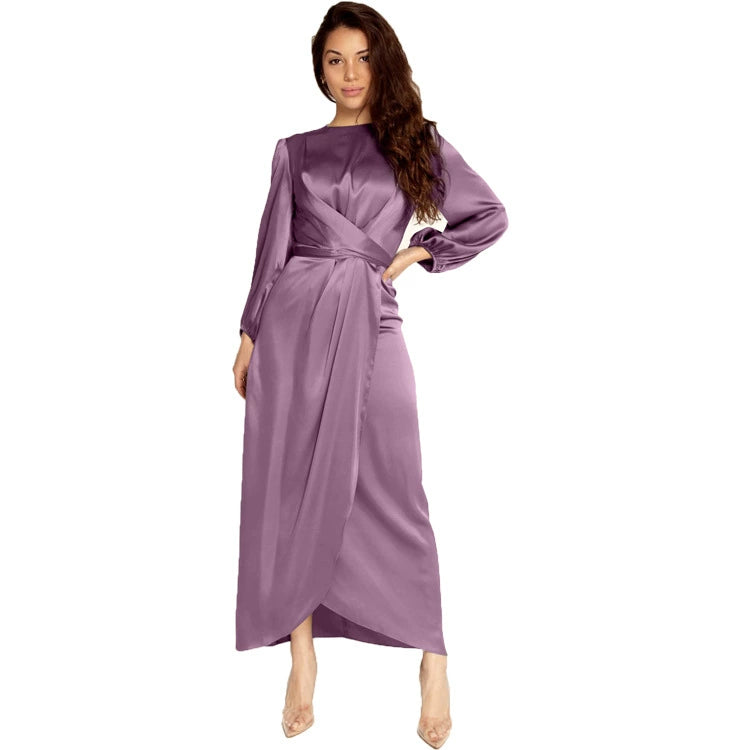 Feminine Tunic Dress Satin Maxi Dress Soft Waist Dress Satin Dress