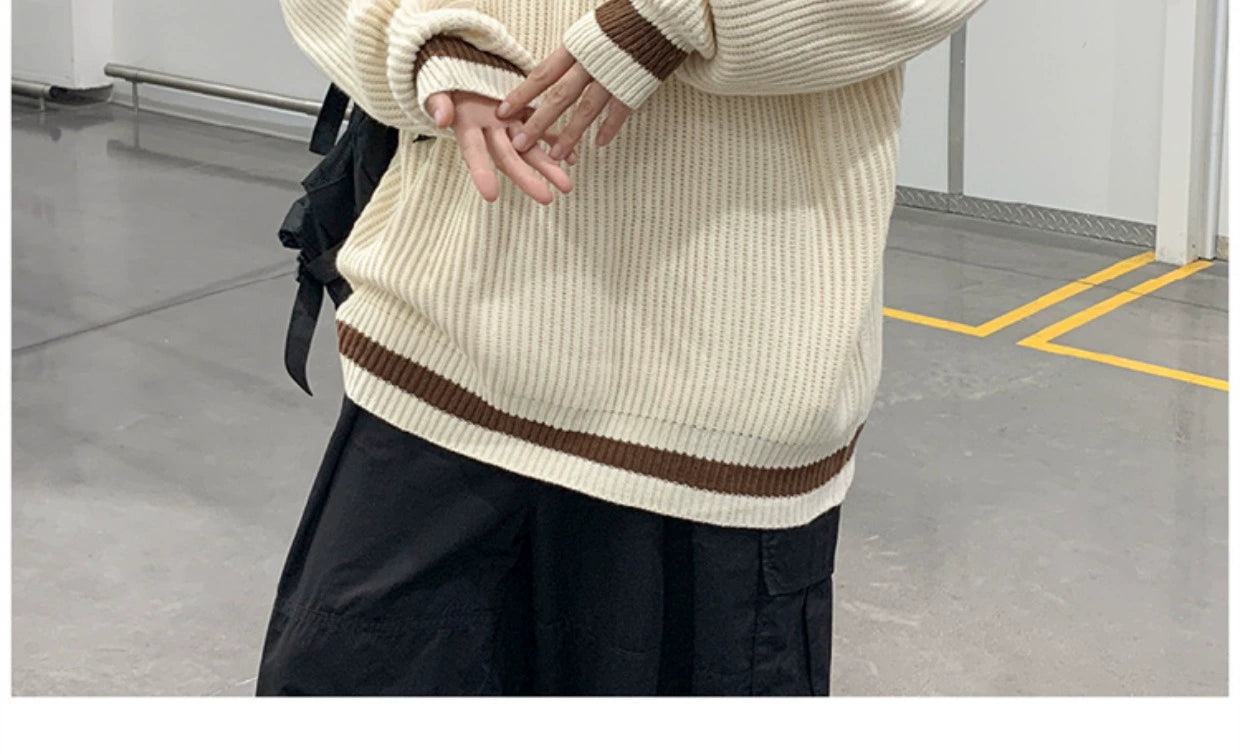 Fashion Brand Color Matching Handsome BF Idle Style Casual Sweater