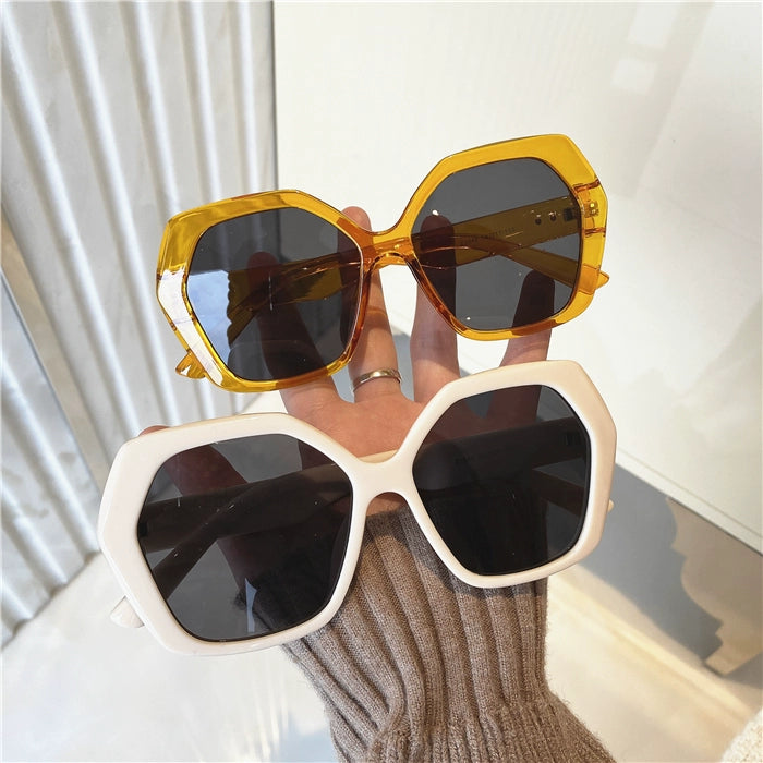 Fashion Style Super Cool Concave Shape Street Shot Sunglasses Stylish Big Rim round Face Face Small Jelly Color Fashionable Sun Glasses