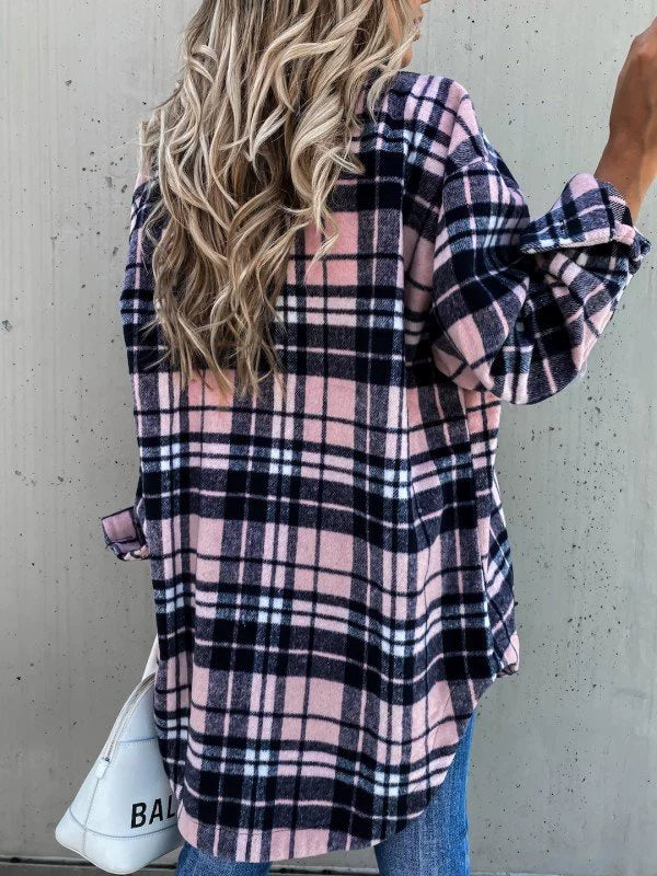 Women Ins Fashion Loose Casual Retro Plaid Long Sleeve Shirt