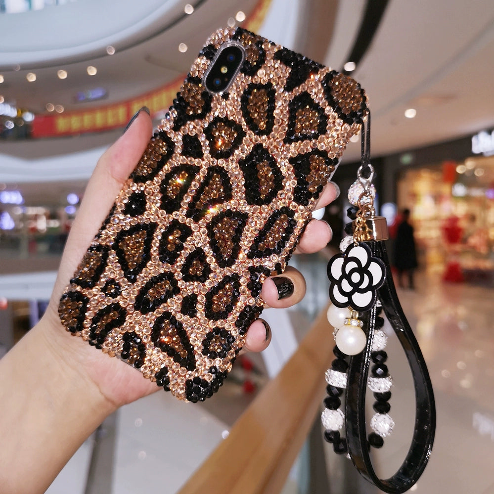 For iPhone 15pro Max Apple 14 Phone Case 8plus Advanced Rhinestone Personality Leopard Print 13 Protective Case Soft 12 All-Inclusive Shatter-resistant Xs Cool GIRL'S 11