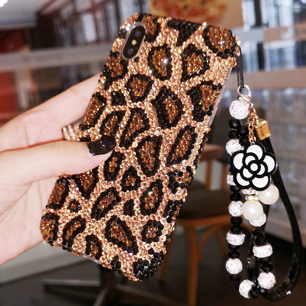 For iPhone 15pro Max Apple 14 Phone Case 8plus Advanced Rhinestone Personality Leopard Print 13 Protective Case Soft 12 All-Inclusive Shatter-resistant Xs Cool GIRL'S 11