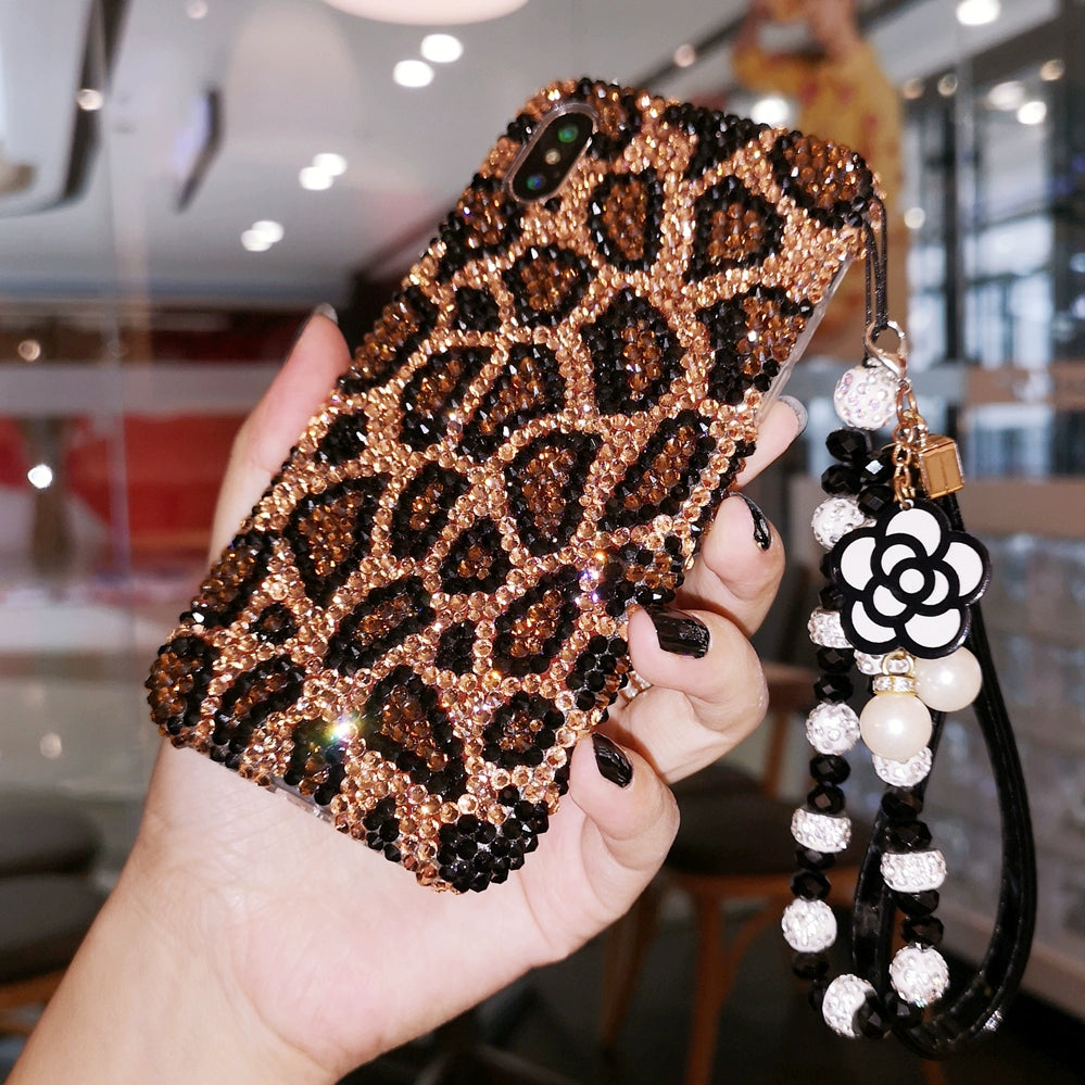 For iPhone 15pro Max Apple 14 Phone Case 8plus Advanced Rhinestone Personality Leopard Print 13 Protective Case Soft 12 All-Inclusive Shatter-resistant Xs Cool GIRL'S 11