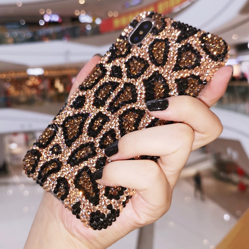 For iPhone 15pro Max Apple 14 Phone Case 8plus Advanced Rhinestone Personality Leopard Print 13 Protective Case Soft 12 All-Inclusive Shatter-resistant Xs Cool GIRL'S 11