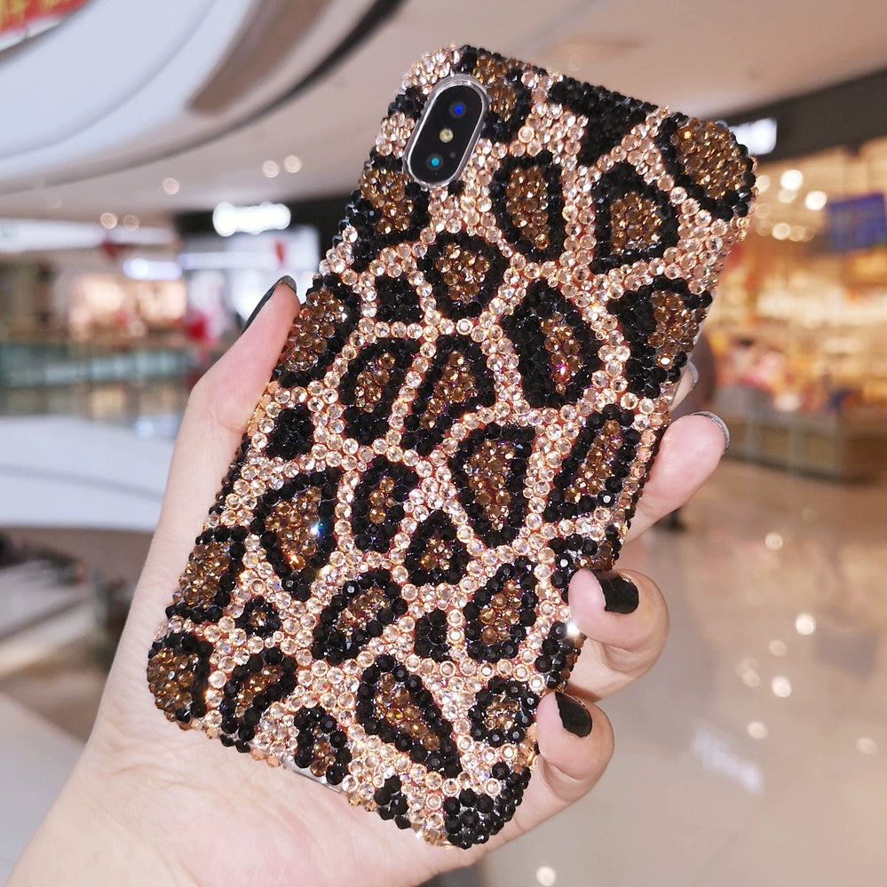 For iPhone 15pro Max Apple 14 Phone Case 8plus Advanced Rhinestone Personality Leopard Print 13 Protective Case Soft 12 All-Inclusive Shatter-resistant Xs Cool GIRL'S 11