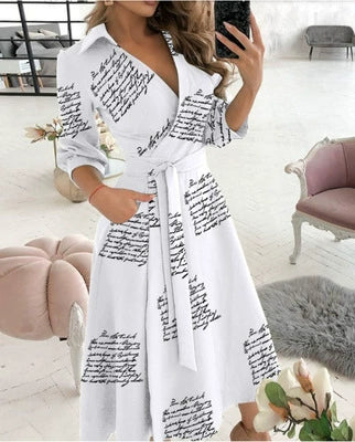 Fashion Deep V-neck Printing Series Long Dress