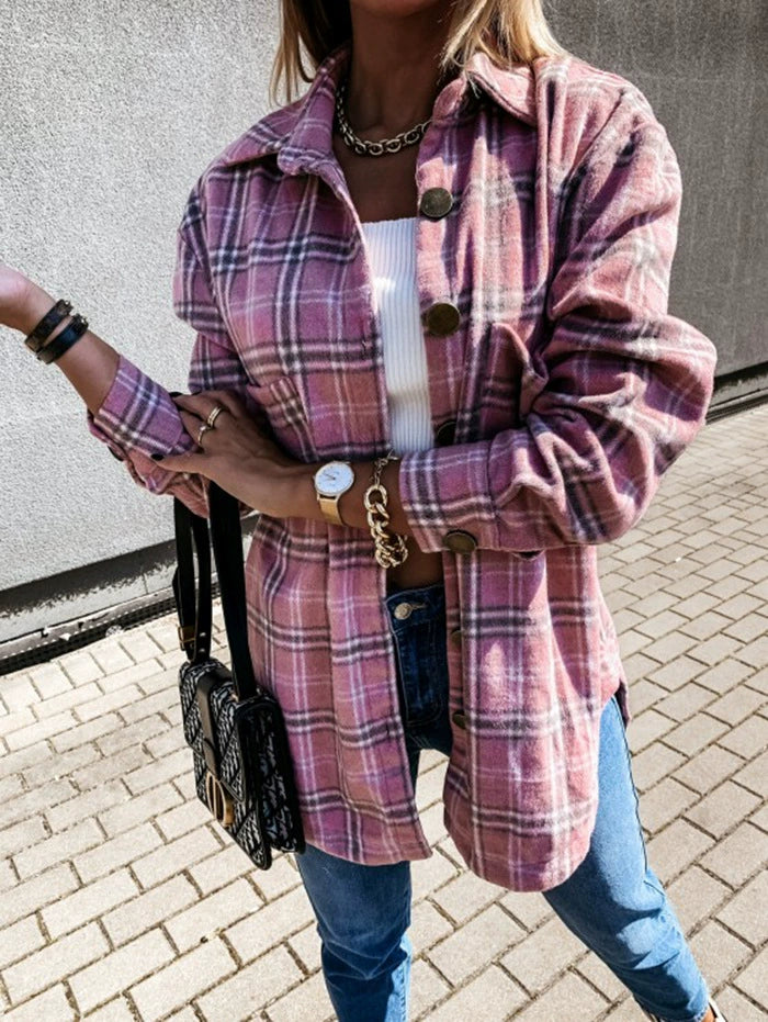 Women Ins Fashion Loose Casual Retro Plaid Long Sleeve Shirt