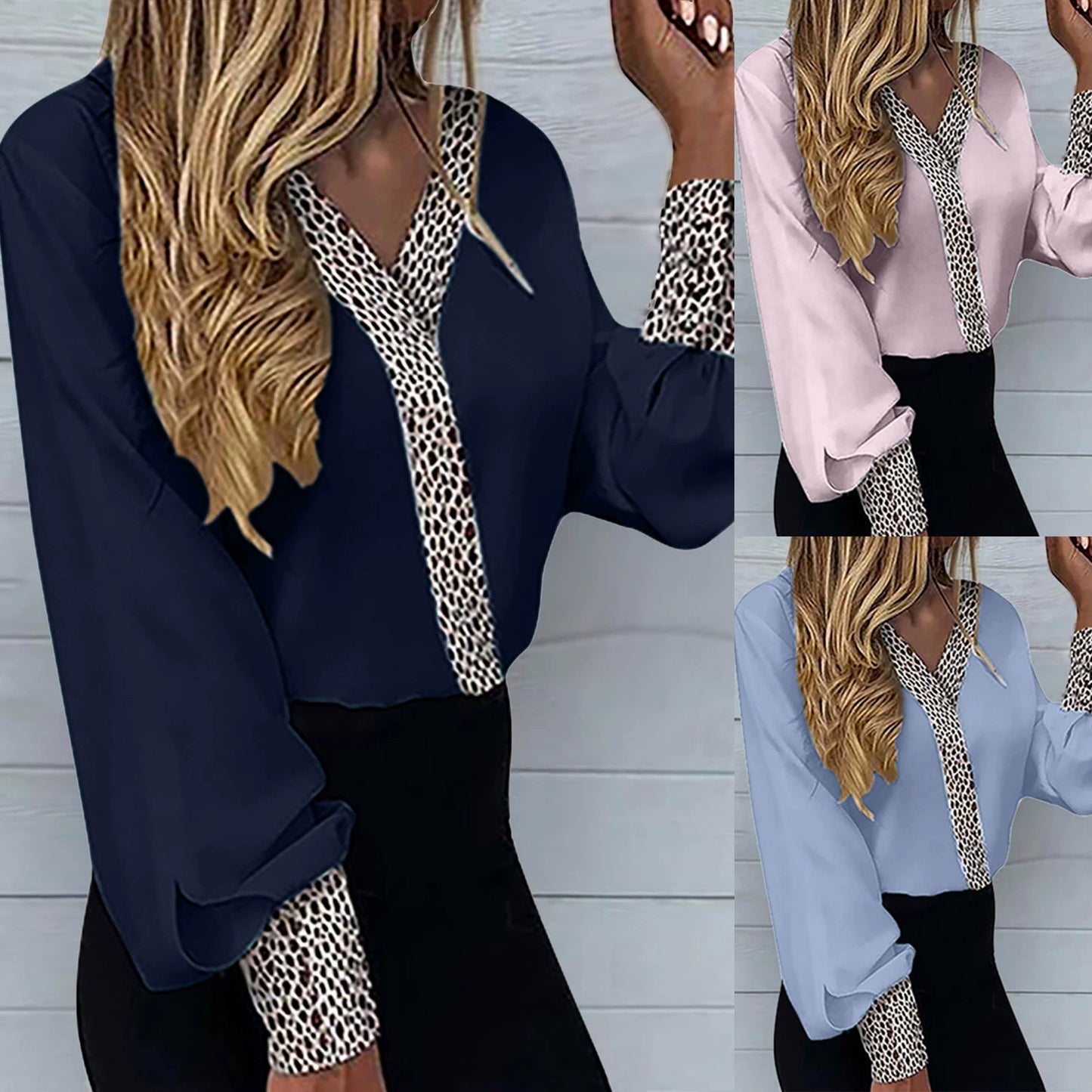 Women's Ins V-neck Leopard Print Thin Casual Long Sleeve Top