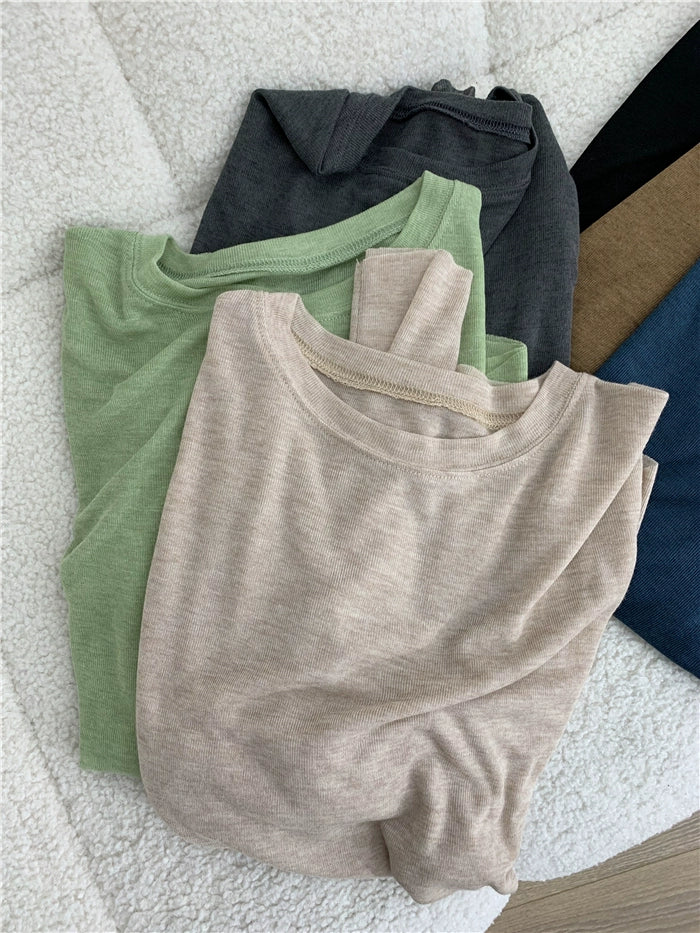 Simple Solid Color Long Sleeve Lightweight T-shirt