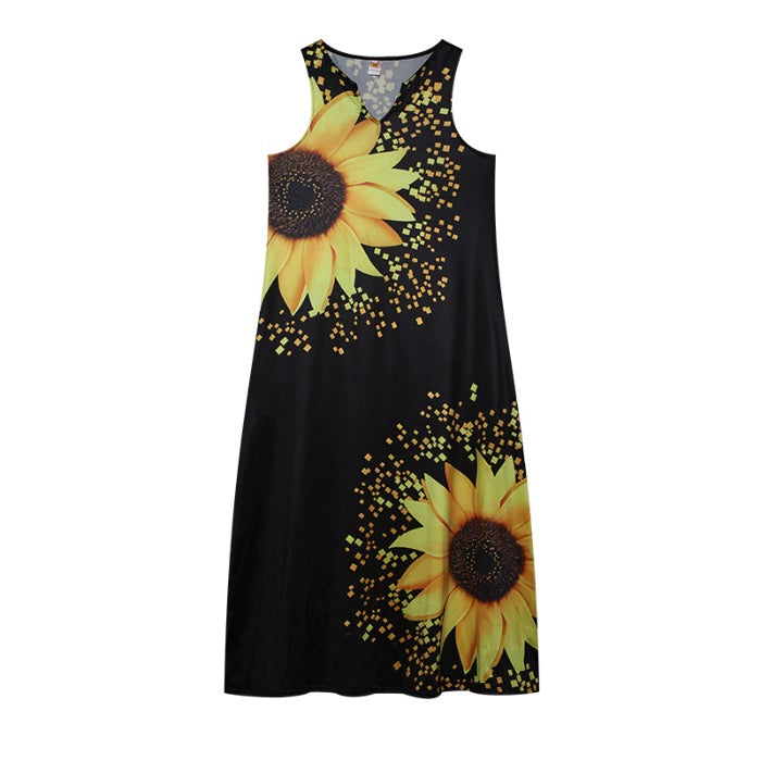 Leaf Rose Sunflower Loose Dress Vest