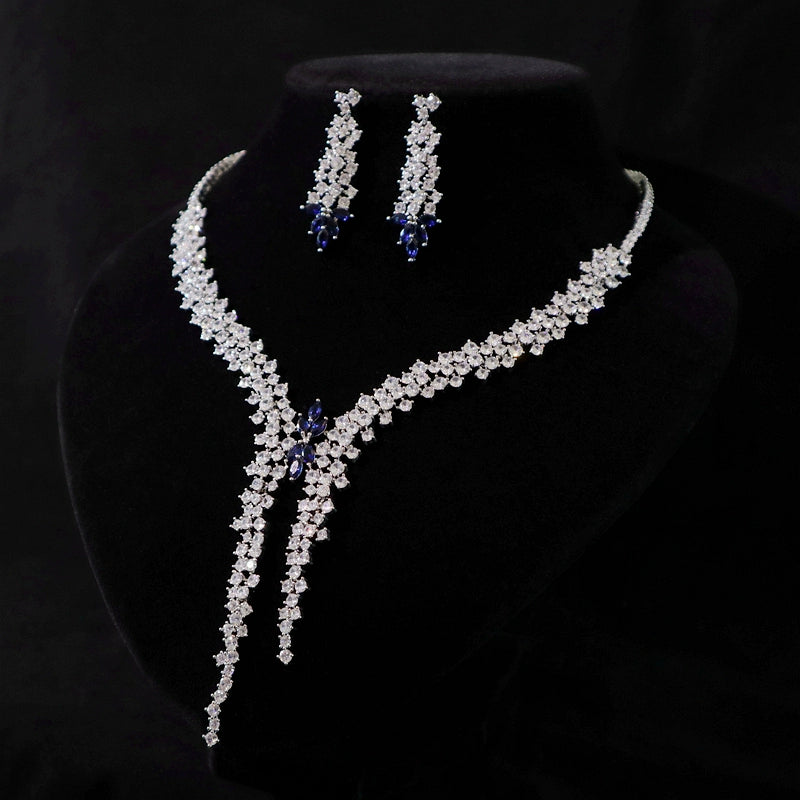 Jewelry Zircon Evening Dress Two-piece Set Silver Needle Jewelry