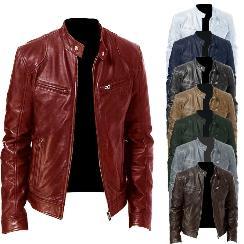 Men's Leather Jacket Bomber Motorcycle Biker Jackets Men's PU Leather Jacket