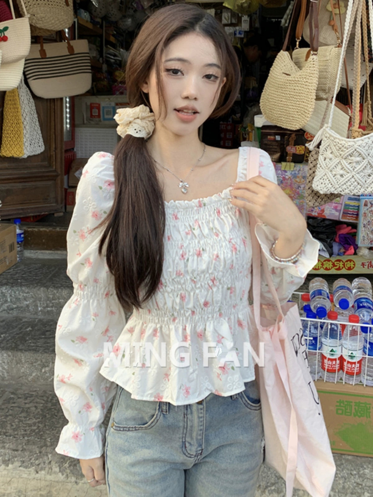 Autumn Fashion Floral Tight Waist Top Shirt