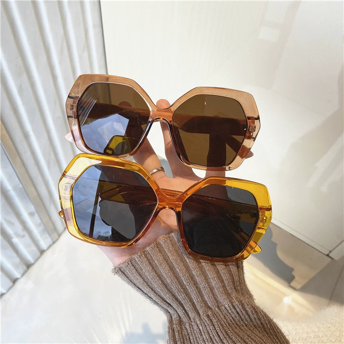 Fashion Style Super Cool Concave Shape Street Shot Sunglasses Stylish Big Rim round Face Face Small Jelly Color Fashionable Sun Glasses