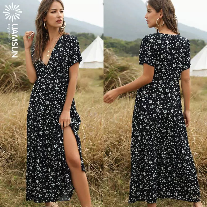 Bohemian Floral-Print Beach Dress