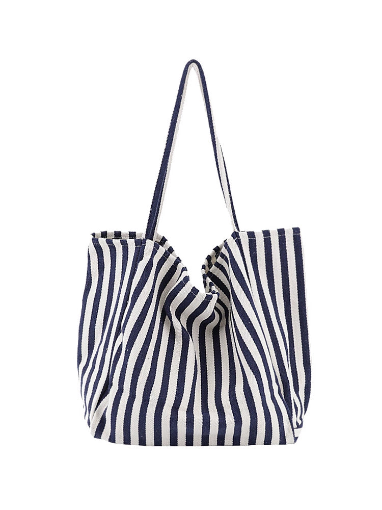 K-style Chic Casual Versatile Contrast Color Striped Tote