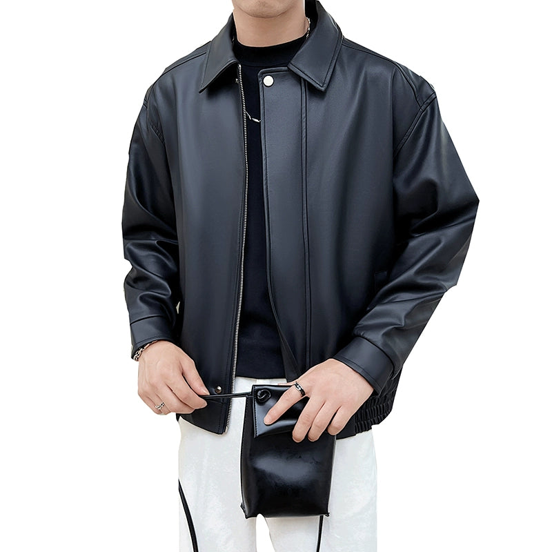 Trendy Loose Lapels Youth Casual Handsome Leather Coat