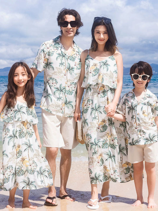 Parent-Child Clothing Clothes for the Whole Family Couple Clothing Hainan Sanya Seaside Beach Skirt Vacation Mother-Daughter Dress Hawaiian Shirt