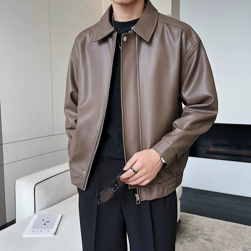 Trendy Loose Lapels Youth Casual Handsome Leather Coat