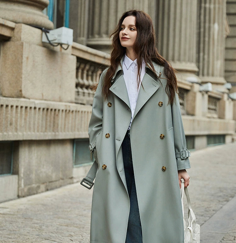 Detachable Double Collar Extended Trench Coat Retro British Style Coat 2024 Spring & Fall New Arrival