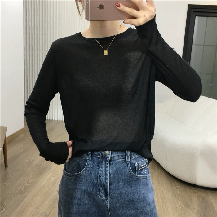 Simple Solid Color Long Sleeve Lightweight T-shirt