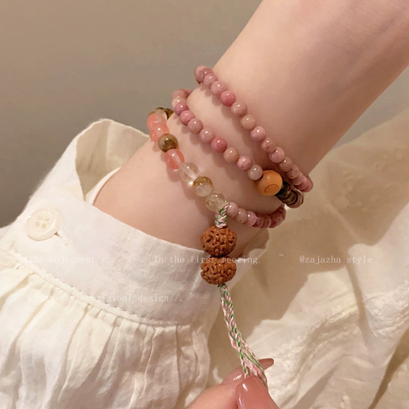 Accessible Luxury Multi-Layer Girls Summer Niche Style Twin Rhodochrosite