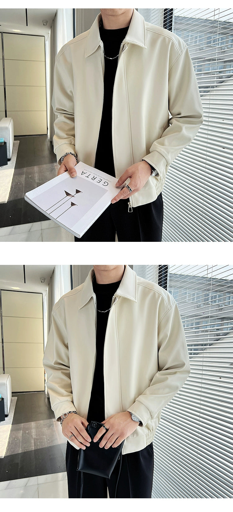 Trendy Loose Lapels Youth Casual Handsome Leather Coat