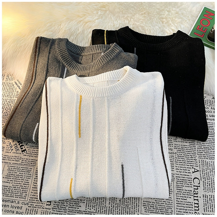 Color-Block Crew Neck Sweater Loose Ins Hong Kong Style Sweater