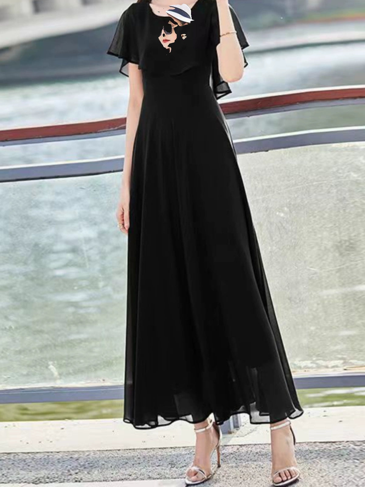 Elegant Purple Commuting Figure Flattering Chiffon Big Swing Maxi Dress