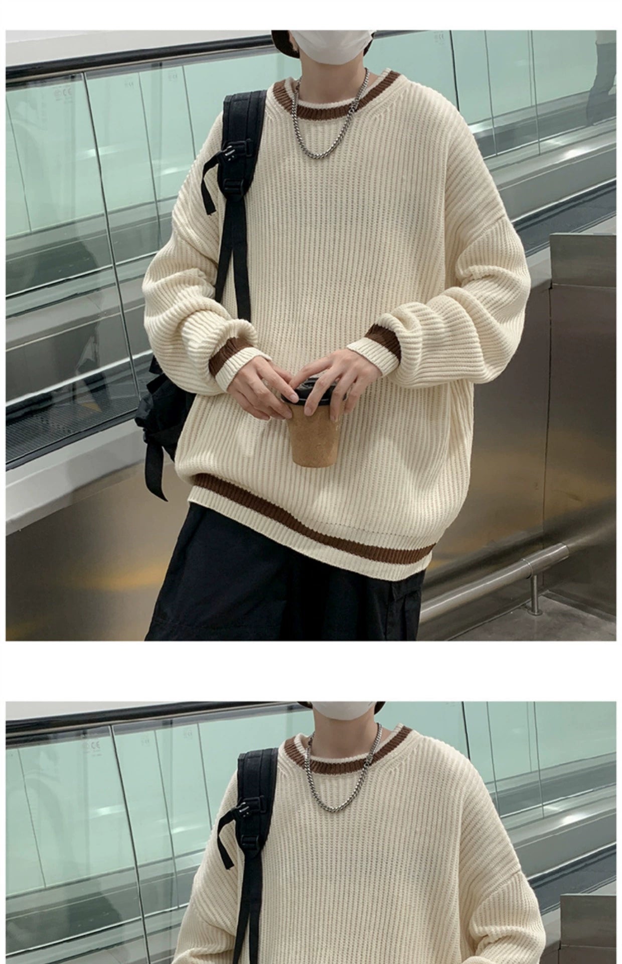 Fashion Brand Color Matching Handsome BF Idle Style Casual Sweater