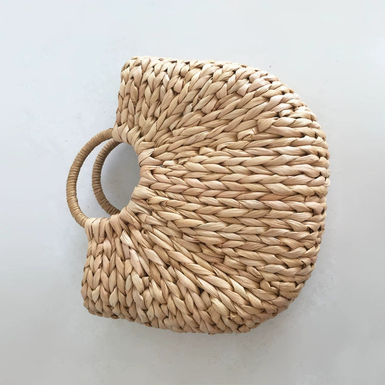 New Straw Bag Corn Husk Hand-Woven Bag Beach Bag Summer Pure Color Satchel Half Moon Women's Bag Hot