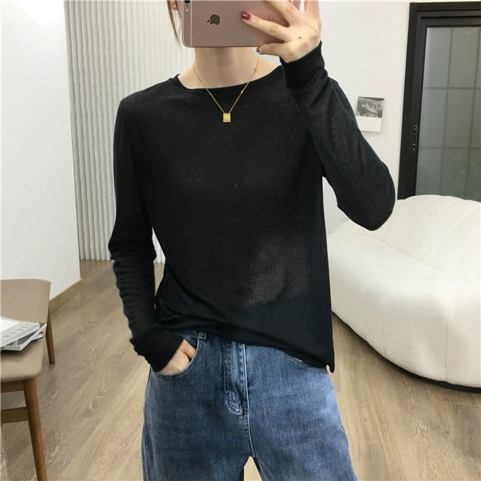 Simple Solid Color Long Sleeve Lightweight T-shirt