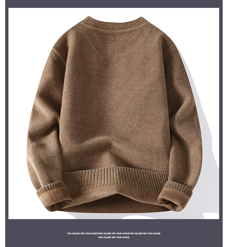 Fleece-lined Chenille Thermal round-Neck Knitwear Sweater