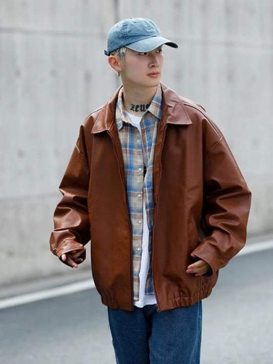 Oversize Vintage Handsome Fancy Leather Jacket