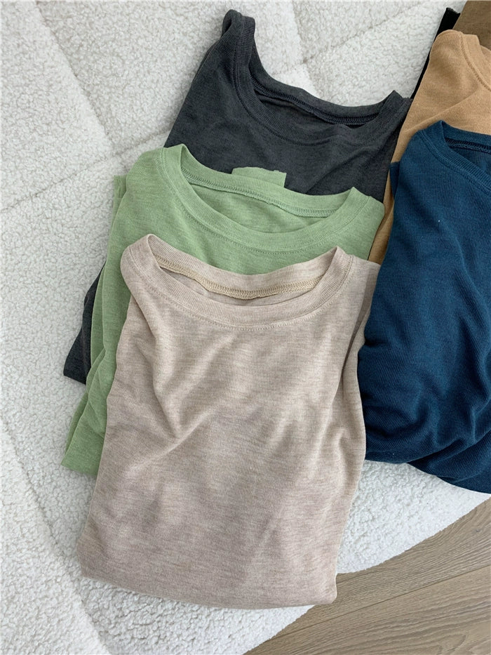 Simple Solid Color Long Sleeve Lightweight T-shirt