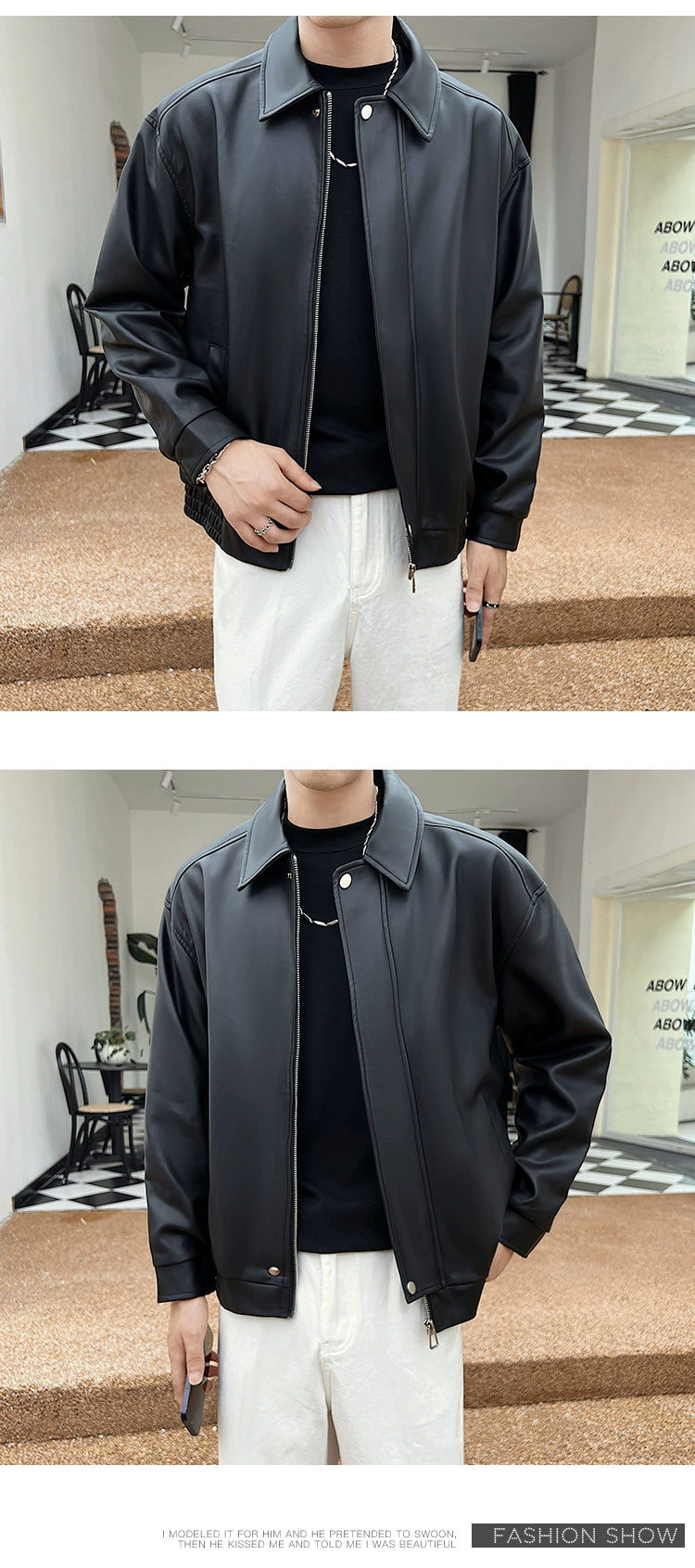 Trendy Loose Lapels Youth Casual Handsome Leather Coat