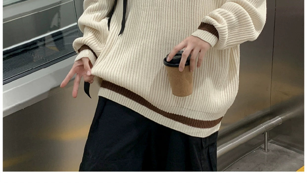 Fashion Brand Color Matching Handsome BF Idle Style Casual Sweater