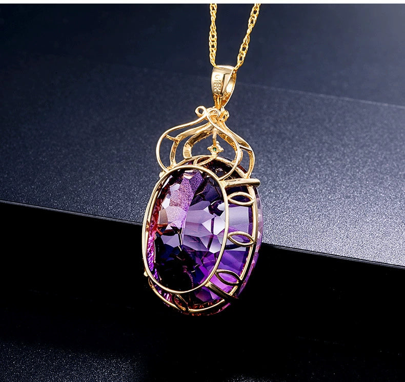 Korean Style 18K Gold Lvzuan Amethyst Cutting Female Pendant