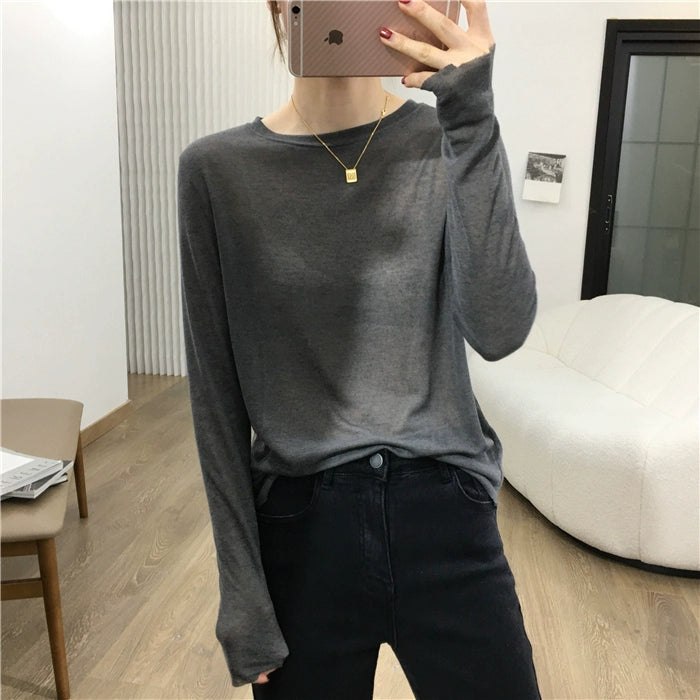 Simple Solid Color Long Sleeve Lightweight T-shirt