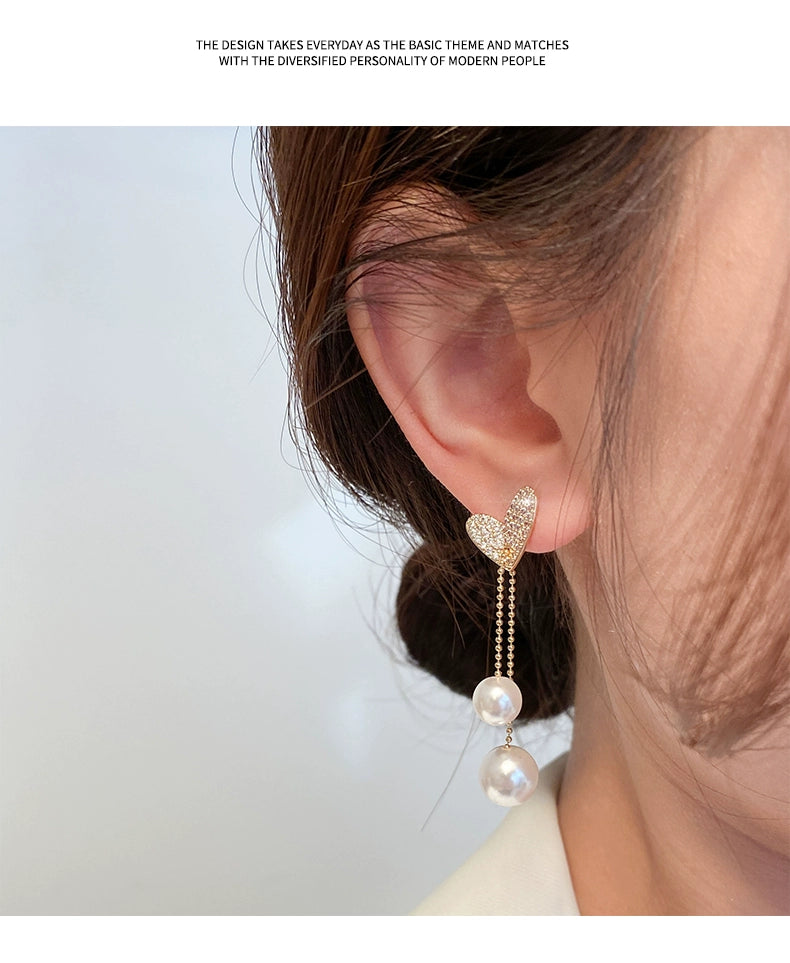 Light Extravagant Love Heart Niche Design Pearl Tassel Earrings