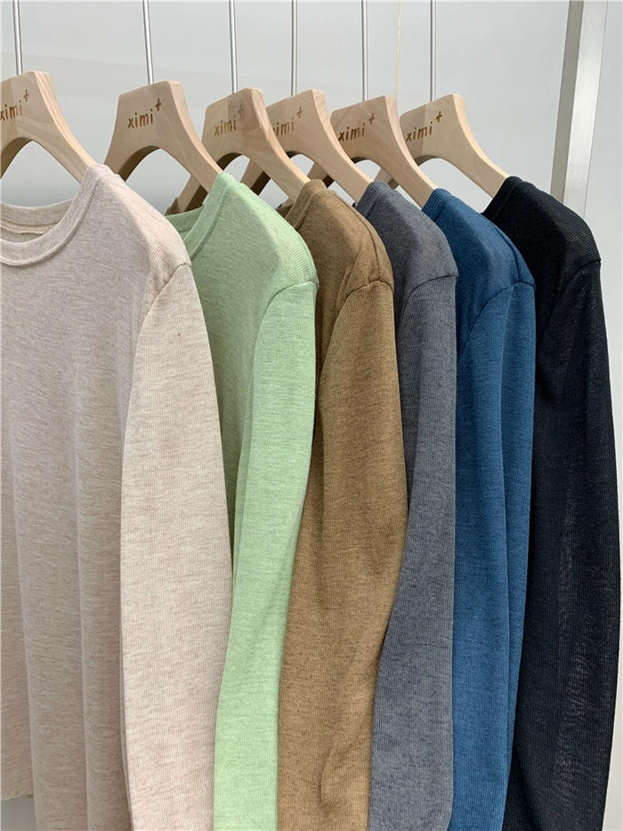 Simple Solid Color Long Sleeve Lightweight T-shirt