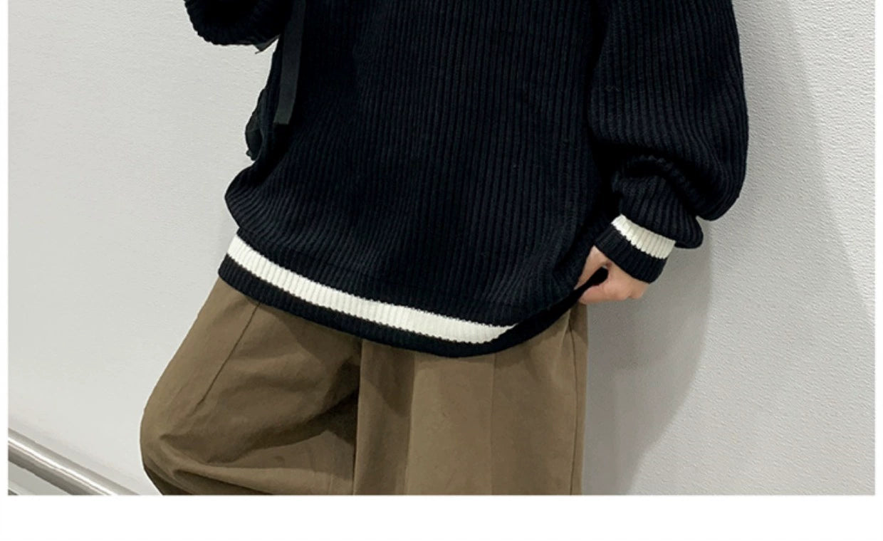 Fashion Brand Color Matching Handsome BF Idle Style Casual Sweater