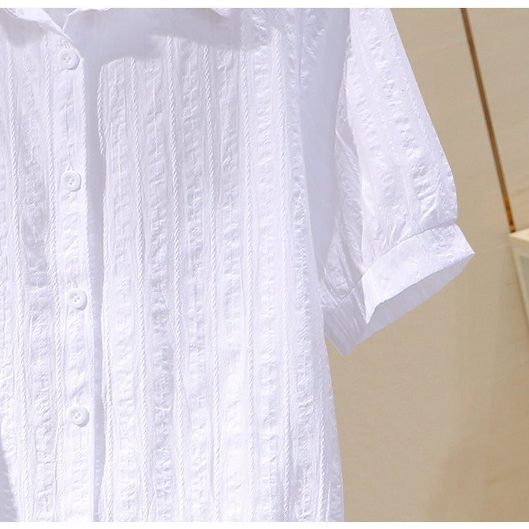 Professional Korean Style Fashion White Short-Sleeved Cotton Shirt