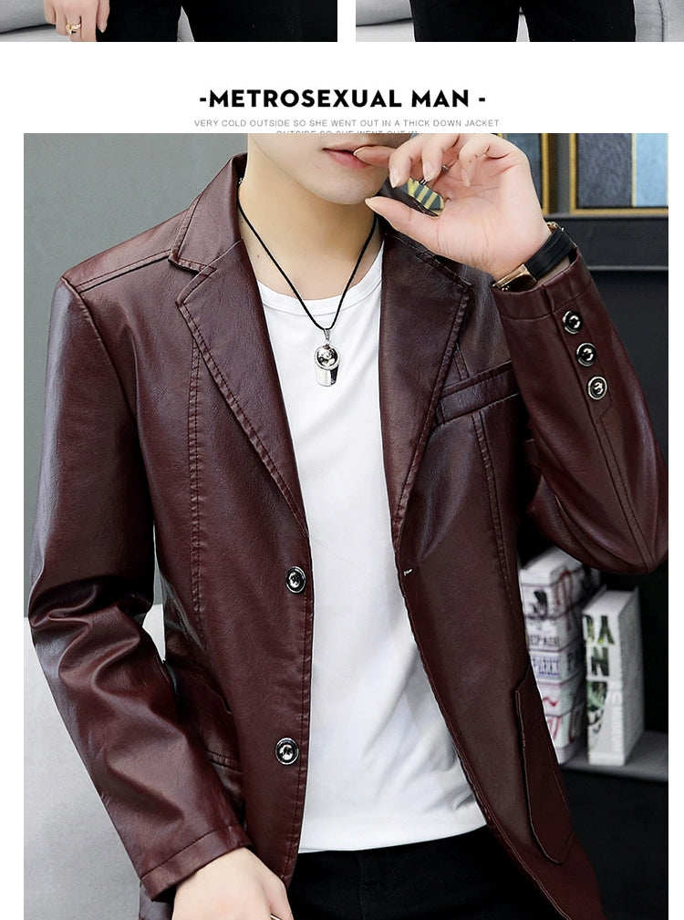 Men's Casual Business Motorcycle Leather Suit Jacket