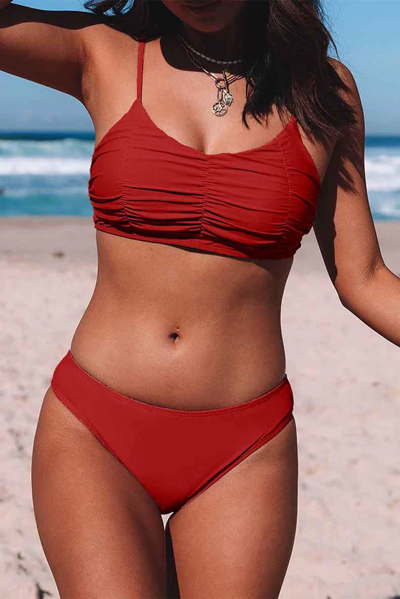 New Arrival Pure Color Separates Swimsuit Female Fashion Seaside with Chest Pad Wireless Cup Bikini Two-Piece Set