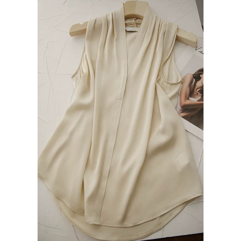 French Elegance Halter Silk Camisole Female Suit Inner Wear Loose Drooping V Neck Sleeveless Shirt