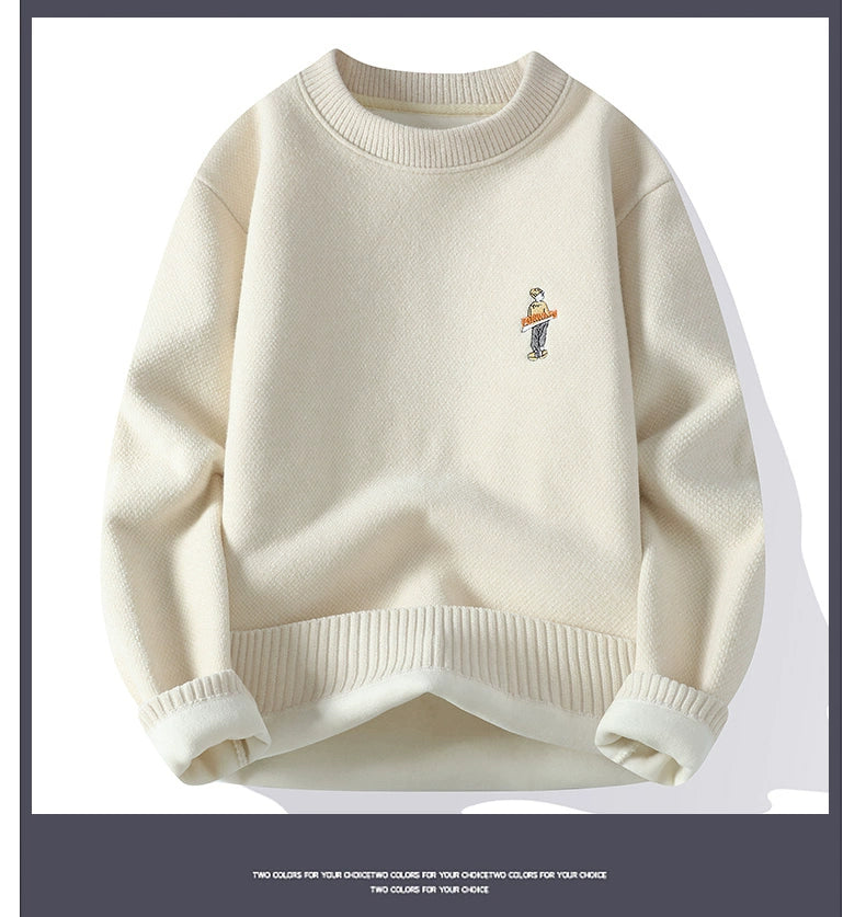 Fleece-lined Chenille Thermal round-Neck Knitwear Sweater